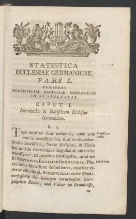 Statistica Ecclesiae Germanicae. Pars I.