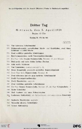 Dritter Tag: Mittwoch, den 5. April 1939 Beginn 15 Uhr (Nr. 574-864)