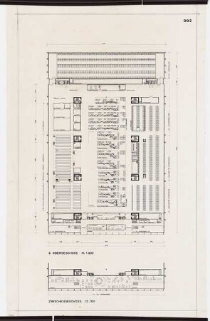 Forschungszentrum der Schering AG, Berlin-Wedding Erweiterung: Grundrisse 2. OG und Zwischengeschoss, 1:200