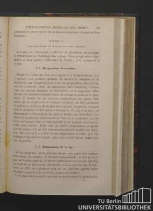 Titre V. Préparation ou habillage des arbres.