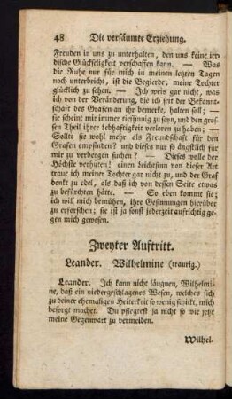 Zweyter Auftritt. Leander. Wilhelmine (traurig.)