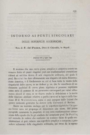 Intorno ai punti singolari delle superficie algebriche.