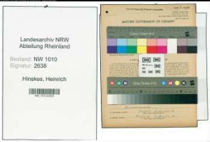 Entnazifizierung Heinrich Hinskes , geb. 06.04.1899 (Polsterermeister)