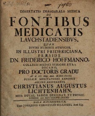 Diss. inaug. ... de fontibus medicatis Lauchstadiensibus