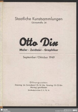Otto Dix : Maler, Zeichner, Graphiker; September - Oktober 1949