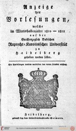 Wintersemester 1810/1811