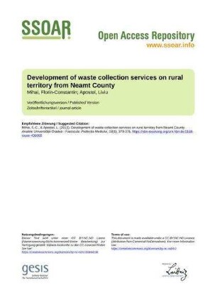 Development of waste collection services on rural territory from Neamt County