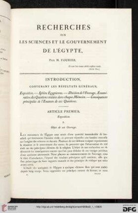 Introduction, contenant les résultats généraux