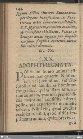 §. XX. Apophthegmata