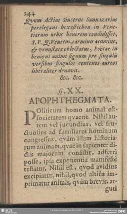 §. XX. Apophthegmata