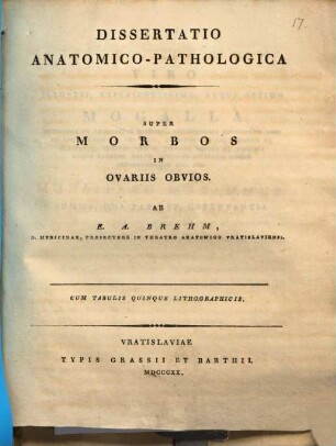 Diss. anat. path. super morbos in ovariis obvios : cum tab. lith. V.