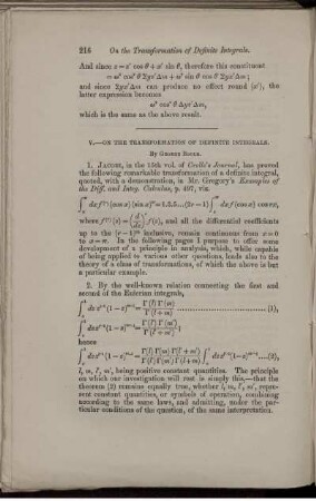 V. On the transformation of definite integrals.