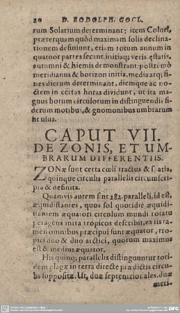 CAPUT VII. DE ZONIS, ET UMBRARUM DIFFERENTIIS.