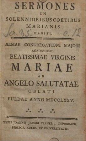 Sermones in solennioribus coetibus Marianis habiti
