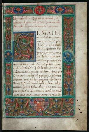 fol.1 recto aus: Sabadino de' Arienti, Giovanni (15. u. 16. Jh.), pudica Isabel (dela celeste uirtute de prudicica u. s. w.) 16. Jh. Dresden: SLUB Mscr.Dresd.F.134