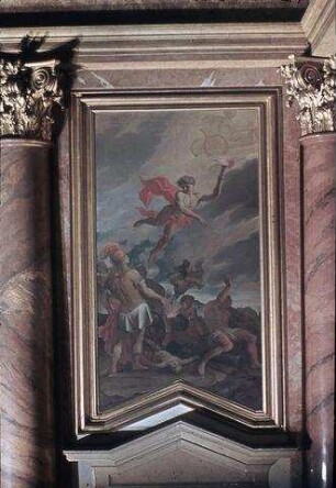 Antikische Szene mit Schlachtfeld und Apoll auf dem Sonnenwagen (Allegorie des Krieges?)