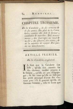 Chapitre troisieme. De la Cavalerie, de ses armures & de ses armes.