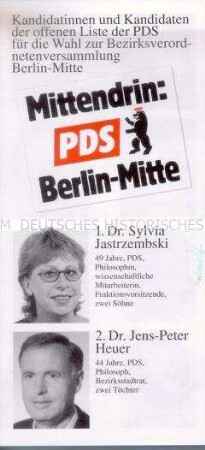 Wahlpropagandaschrift der PDS zur Berliner Bezirksverordneten-Wahl 1999