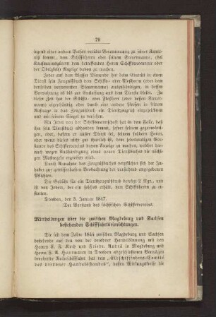 Mittheilungen über die zwischen Magdeburg und Sachsen bestehenden Schifffahrtseinrichtungen
