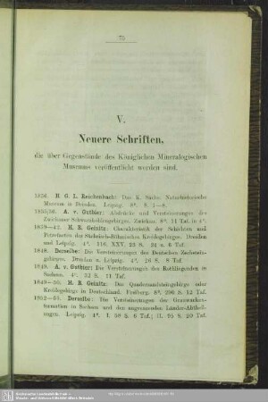 V. Neuere Schriften, die über Gegenstände des Königlichen Mineralogischen Museums veröffentlicht worden sind