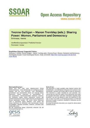 Yvonne Galligan – Manon Tremblay (eds.): Sharing Power: Women, Parliament and Democracy