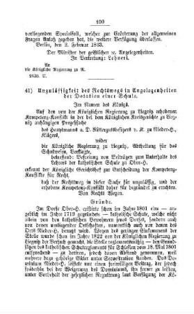 Unzulässigkeit des Rechtswegs in Angelegenheiten der Dotation einer Schule : [IV. Elementarschulwesen]