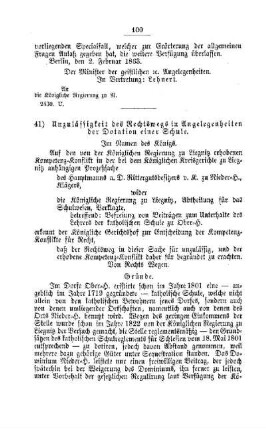 Unzulässigkeit des Rechtswegs in Angelegenheiten der Dotation einer Schule : [IV. Elementarschulwesen]