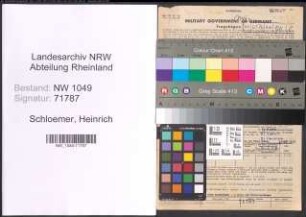 Entnazifizierung Heinrich Schloemer , geb. 02.10.1890 (Handelsvertreter)