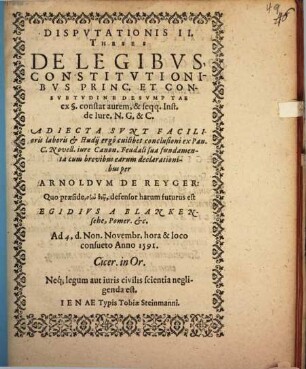 Dispvtationis II, Theses De Legibvs, Constitvtionibvs Princ. Et Consvetvdine Desvmptae ...