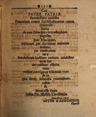 Dissertatio Iuris Publici Inauguralis, Quam Rectore Magnificentissimo, Serenissimo Principe Ac Domino, Domino Friderico Wilhelmo ... Occasione Ordin. Eccles. in Ducatu Magdeb. Tit. II. §. 1 De Iure Principis Circa Adiaphora, Dirigente D. Christiano Thomasio ... Pro Licentia Summos in iure Divino & humano honores & Privilegio Doctoralia rite capessendi Publico Eruditorum Examini Submittit Enno Rudolph Brenneisen, EsenaFrisiae Orientalis, d. 13. Sept. 1695. In Auditorio Maiori. Horis Ante & Pomeridianis