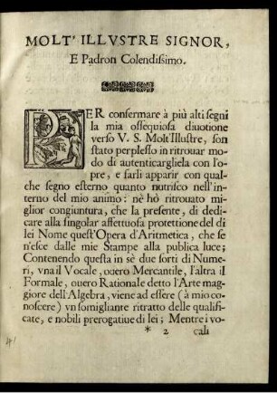 Molt' Illustre Signor, E Padron Colendissimo.