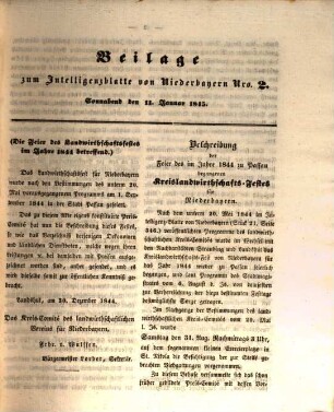 Königlich Bayerisches Intelligenzblatt von Niederbayern. 1845