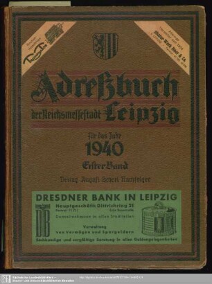 119.1940: Adreßbuch der Reichsmessestadt Leipzig mit Markkleeberg, Böhlitz-Ehrenberg, Engelsdorf, Mölkau : unter Benutzung amtl. Quellen