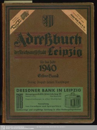 119.1940: Adreßbuch der Reichsmessestadt Leipzig mit Markkleeberg, Böhlitz-Ehrenberg, Engelsdorf, Mölkau : unter Benutzung amtl. Quellen