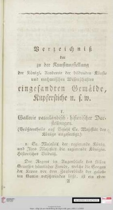 Verzeichniß der zu der Kunstausstellung der Königl. Academie der bildenden Künste und mechanischen Wissenschaften eingesandten Gemälde, Kupferstiche u.s.w.