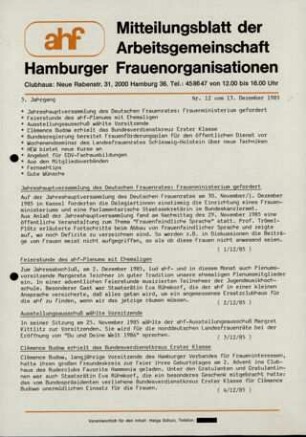 Mitteilungsblatt der Arbeitsgemeinschaft Hamburger Frauenorganisationen