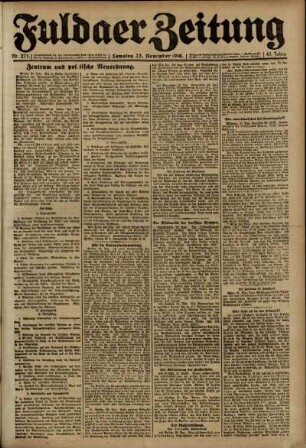 Erste Ausgabe vom Samstag, den 23. November 1918.