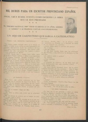 Mil duros para un escritor provinciano español