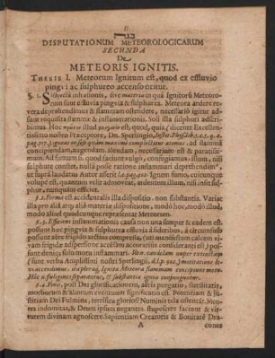 Disputationum Meterorologicarum Secunda De Meteoris Ignitis.