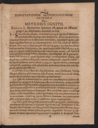 Disputationum Meterorologicarum Secunda De Meteoris Ignitis.