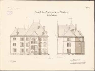 Amtsgericht, Marburg: Aufriss Südansicht, Westansicht 1:100