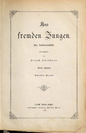 Aus fremden Zungen : Zeitschr. für d. moderne Erzählungslitteratur d. Auslandes, 4,2. 1894