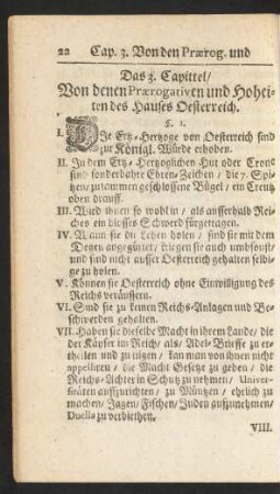 Das 3. Capittel/ Von denen Praerogativen und Hoheiten des Hauses Oesterreich