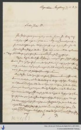 Nachlass Wilhelm Wetz (NL 41/87) : Brief von Gustav Gröber an Wilhelm Wetz
