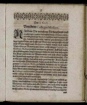 Das I. Cap. Von dem Collegio Medico.