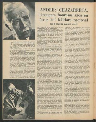 Andres Chazarreta, cincuenta honrosos años en favor del folklore nacional