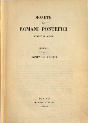 Monete dei Romani pontefici avanti il mille : memoria