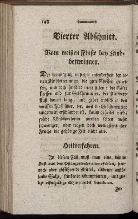 Vierter Abschnitt. Vom weißen Fluße bey Kindbetterinnen.