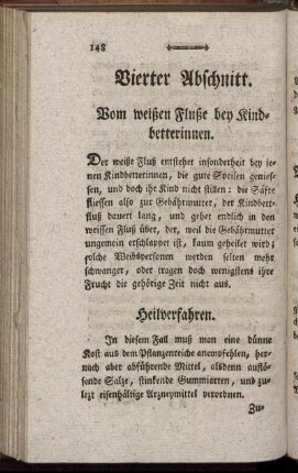 Vierter Abschnitt. Vom weißen Fluße bey Kindbetterinnen.