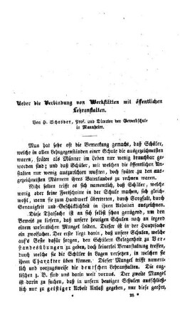 Ueber die Verbindung von Werkstätten mit öffentlichen Lehranstalten